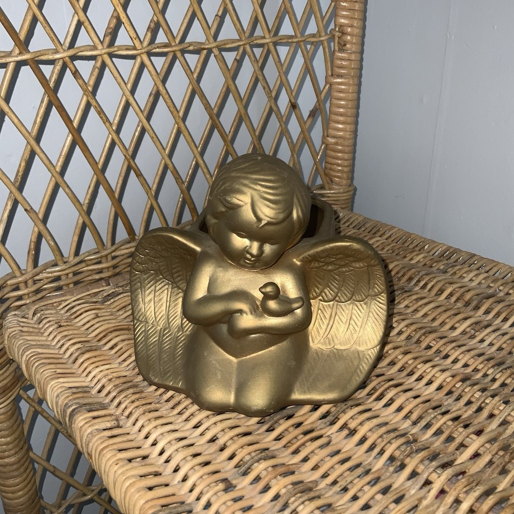 Gold Cherub‎ Angel Planter Dove Ceramic Porcelain Decor Coquette Flower Pot